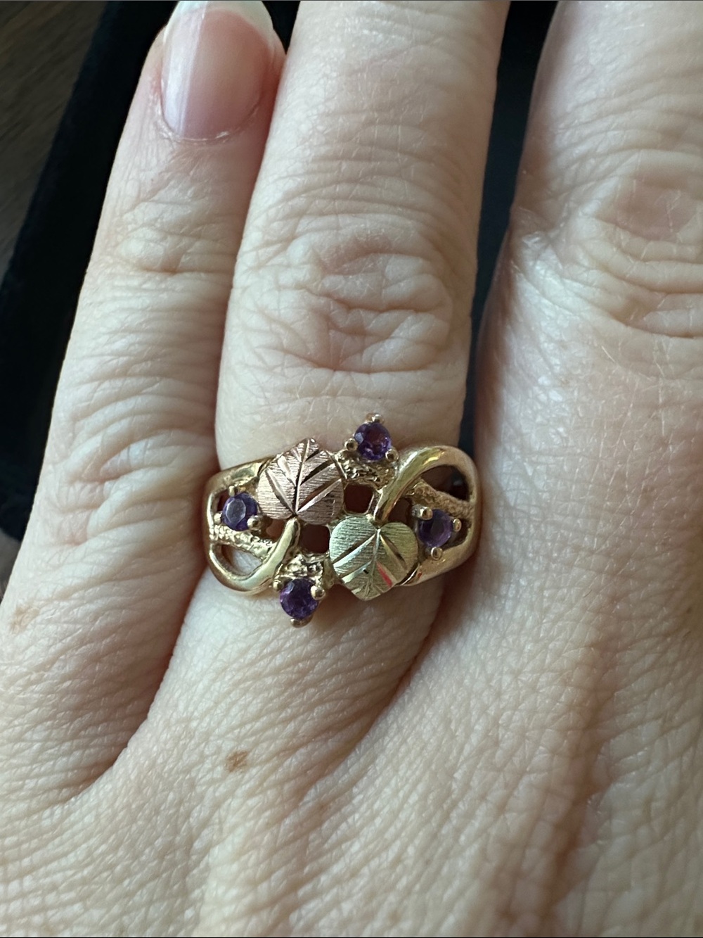10k Black Hills Gold ring with Amethyst Accent stones